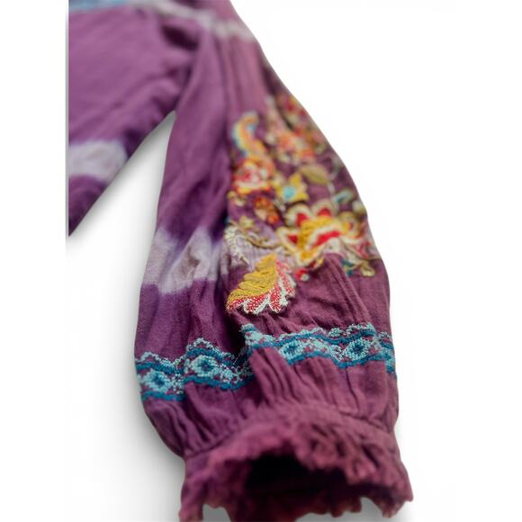 Sundance Tripoli Floral Embroidered Purple Tie-Dye Long Sleeve Top XS Women's - Picture 3 of 7